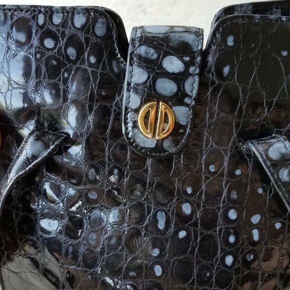 DAVID DART Black Embossed Leather Speckled Reptile Pattern Purse Handbag - Picture 6 of 8